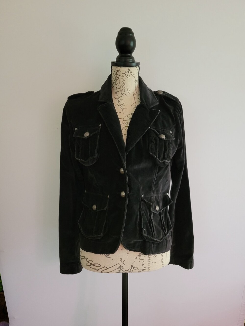 BB Dakota Black Velvet Y2K Utility Military Jacket Size M